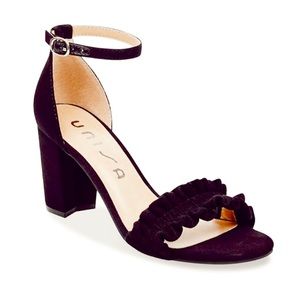 unisa || black ruffled suede heels